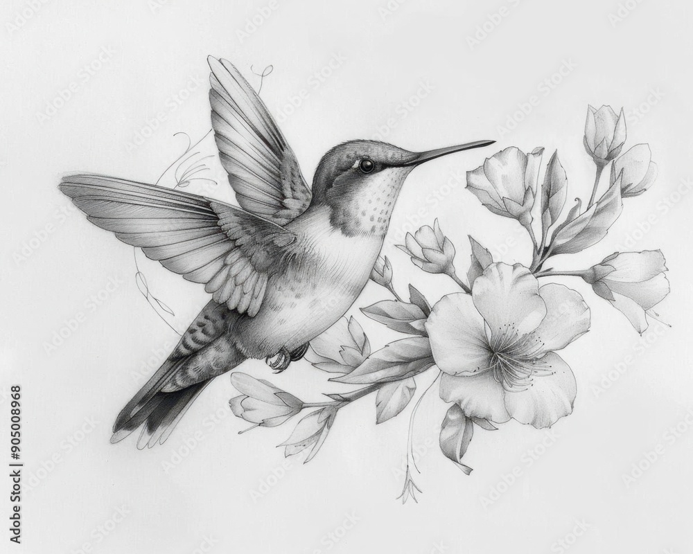 Obraz premium A detailed pencil drawing of a hummingbird