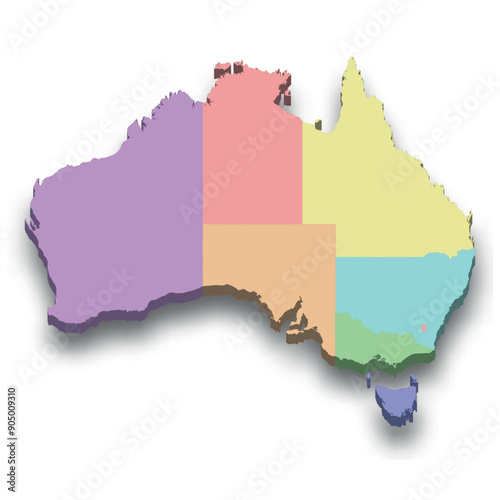 3d isometric colored map of Australia