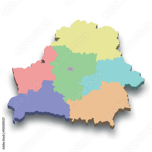 3d isometric colored map of Belarus