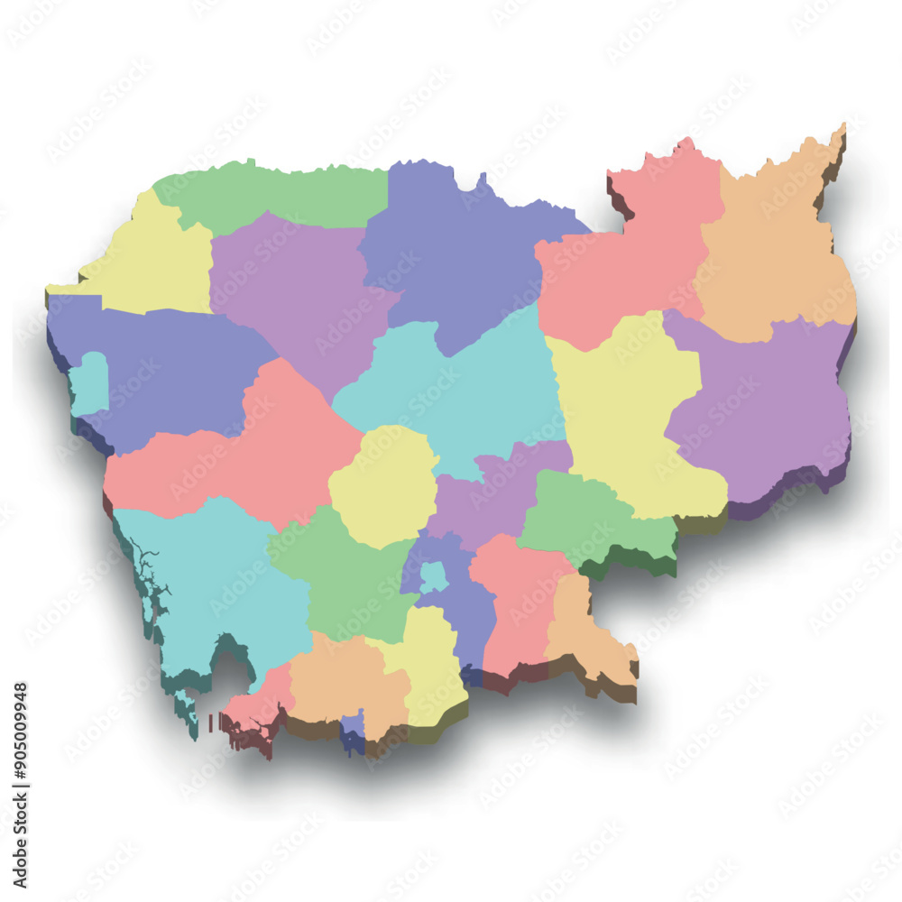 Fototapeta premium 3d isometric colored map of Cambodia