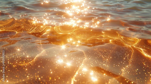 The shimmering gold water sparkles in the sunlight, creating a beautiful and mesmerizing scene