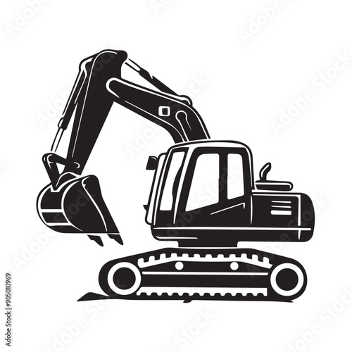 MINI EXCAVATOR in cartoon, doodle style . Image for t-shirt, web, mobile apps and ui. Isolated 2d vector illustration in logo, icon, sketch style, Eps 10, black and white. AI Generative