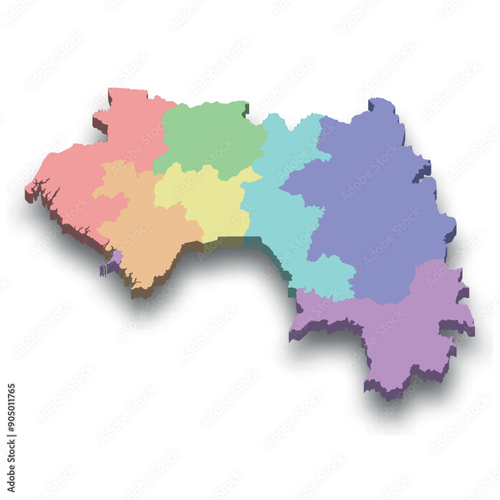 3d isometric colored map of Guinea 3d isometric colored map of Guinea