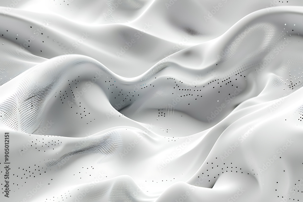 Obraz premium Seamless texture featuring abstract white waves and black dots connected by lines, creating a futuristic and intricate design