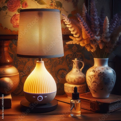 263 47 A lamp and a diffuser morphed together creating an ambian photo