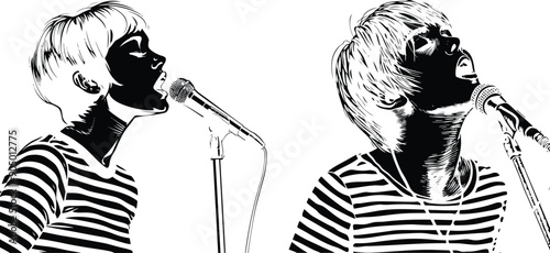 Vector Art Illustration of Singer Silhouette, Expressive Performance Design