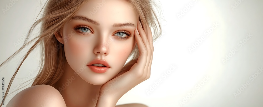 White beauty, White model, cosmetics model, model, illustration, white background, makeup, long hair, girl, girl, sexy beauty, beauty wallpaper, elegant beauty, fresh beauty, skincare	
