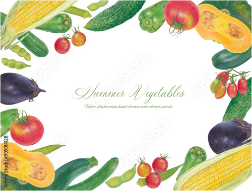 手書きの夏野菜のイラストセット