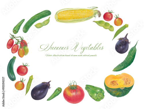 手書きの夏野菜のイラストセット