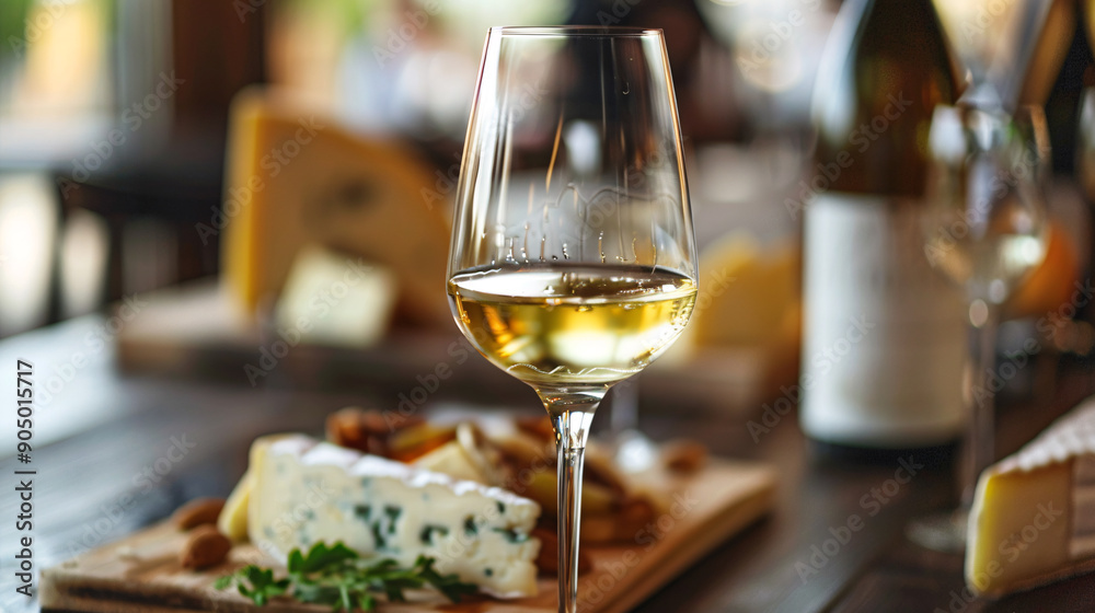 Glass of white wine with a selection of cheeses Glass of white wine with a selection of cheeses