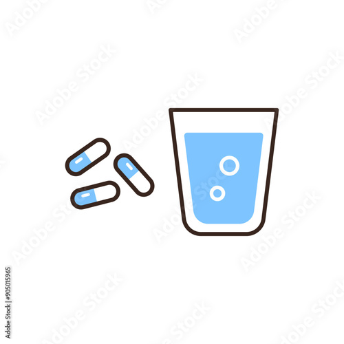 水の入ったコップとカプセル錠のイラスト