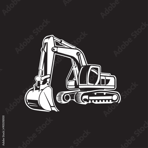 Mini excavator in cartoon, doodle style . Image for t-shirt, web, mobile apps and ui. Isolated 2d vector illustration in logo, icon, sketch style, Eps 10, black and white. AI Generative