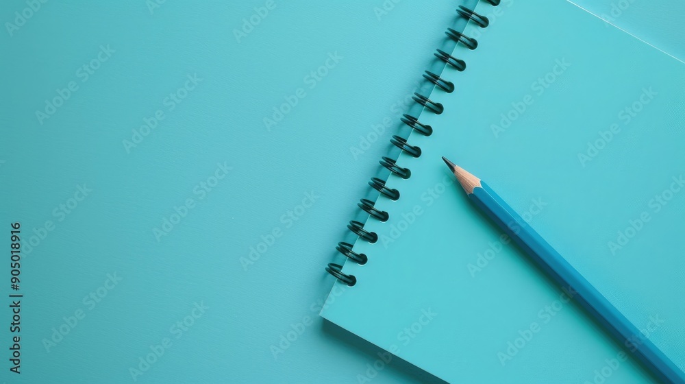 Cyan spiral notepad and pencil for your message Cyan spiral notepad and pencil for your message