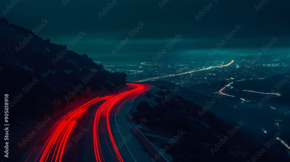 Fototapeta premium A long exposure shot of a highway at night