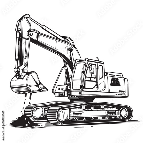 Mini excavator in cartoon, doodle style . Image for t-shirt, web, mobile apps and ui. Isolated 2d vector illustration in logo, icon, sketch style, Eps 10, black and white. AI Generative