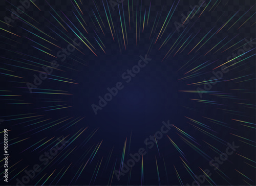 Background with the effect of rainbow rays halo, reflection of realistic glare of holographic rays, light refraction png.