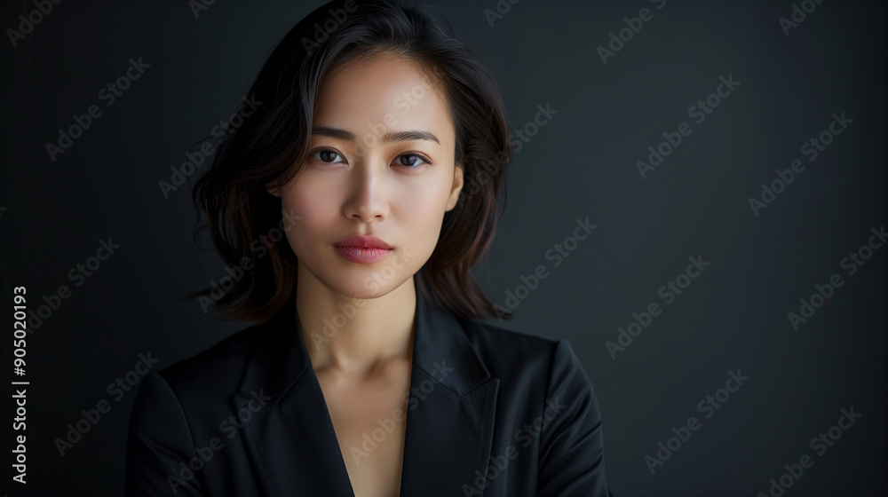 Professional Asian Businesswoman in a Black Suit
