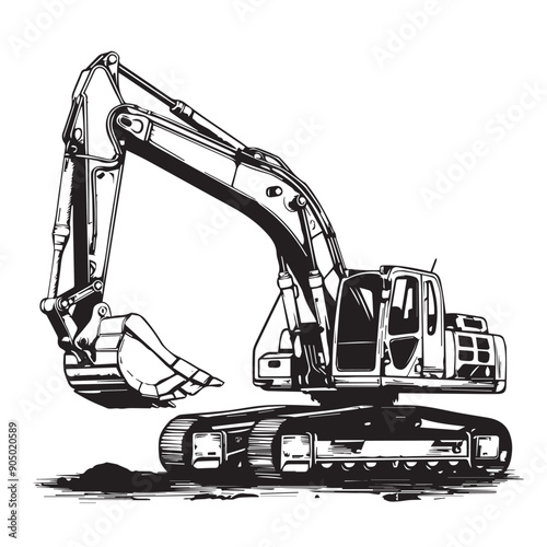 Mini excavator in cartoon, doodle style . Image for t-shirt, web, mobile apps and ui. Isolated 2d vector illustration in logo, icon, sketch style, Eps 10, black and white. AI Generative