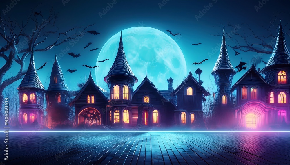 Halloween-themed background with a futuristic, cyberpunk aesthetic Halloween-themed background with a futuristic, cyberpunk aesthetic