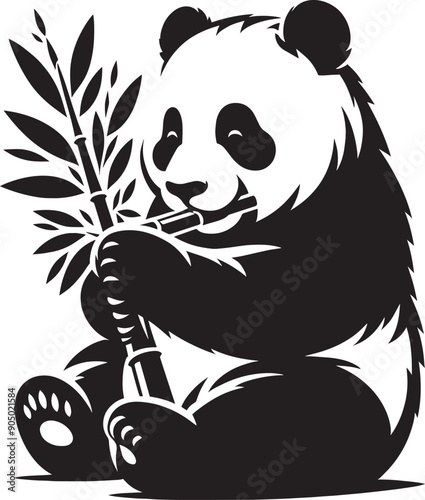 Panda Silhouette isolated on white background Minimalist panda flat vector shape icon