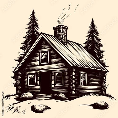 wooden house and trees