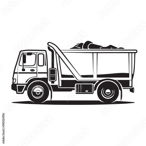 GARBAGE TRUCK in cartoon, doodle style . Image for t-shirt, web, mobile apps and ui. Isolated 2d vector illustration in logo, icon, sketch style, Eps 10, black and white. AI Generative