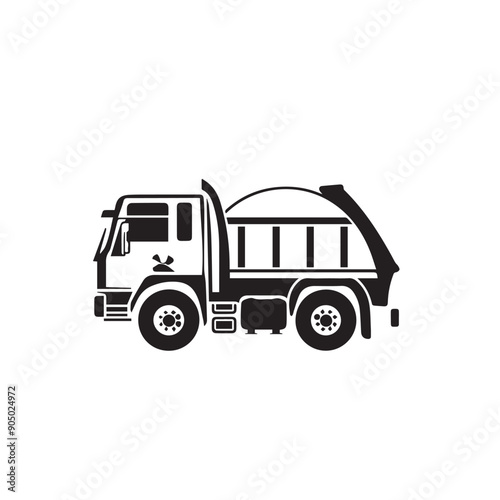 GARBAGE TRUCK in cartoon, doodle style . Image for t-shirt, web, mobile apps and ui. Isolated 2d vector illustration in logo, icon, sketch style, Eps 10, black and white. AI Generative