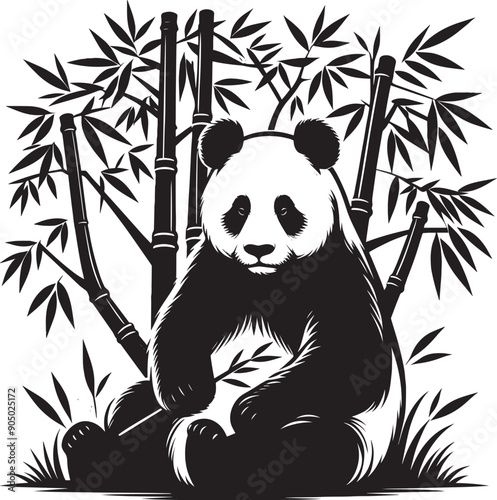 Panda Silhouette isolated on white background Minimalist panda flat vector shape icon