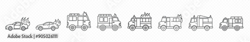 Fire truck icon, Burning car icon. car fire icon vector illustration,  Automotive transportation accident accident burned insurance claim, Fire engine icon
