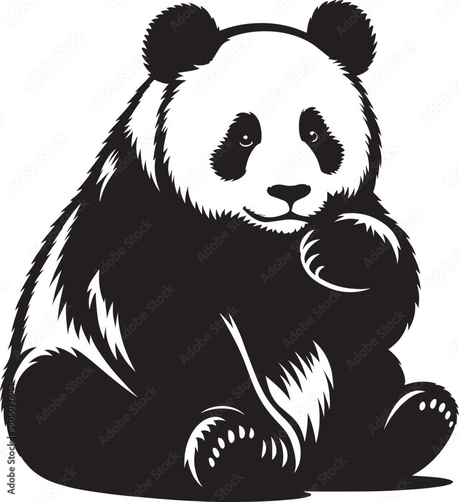 Panda Silhouette isolated on white background Minimalist panda flat vector shape icon