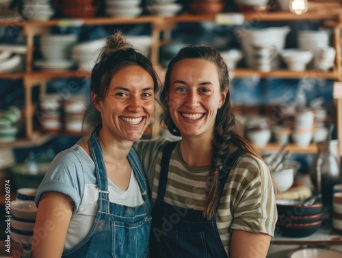 Two friends or family members standing together in a modern kitchen, ideal for lifestyle and human interest stories