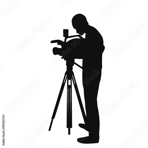 Male videographer silhouette, on white background vector