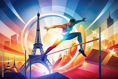 a man jumps over a bridge with the eiffel tower in the background.