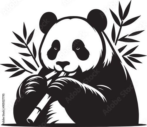 Panda Silhouette isolated on white background Minimalist panda flat vector shape icon
