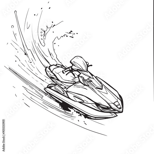 JET SKI in cartoon, doodle style . Image for t-shirt, web, mobile apps and ui. Isolated 2d vector illustration in logo, icon, sketch style, Eps 10, black and white. AI Generative