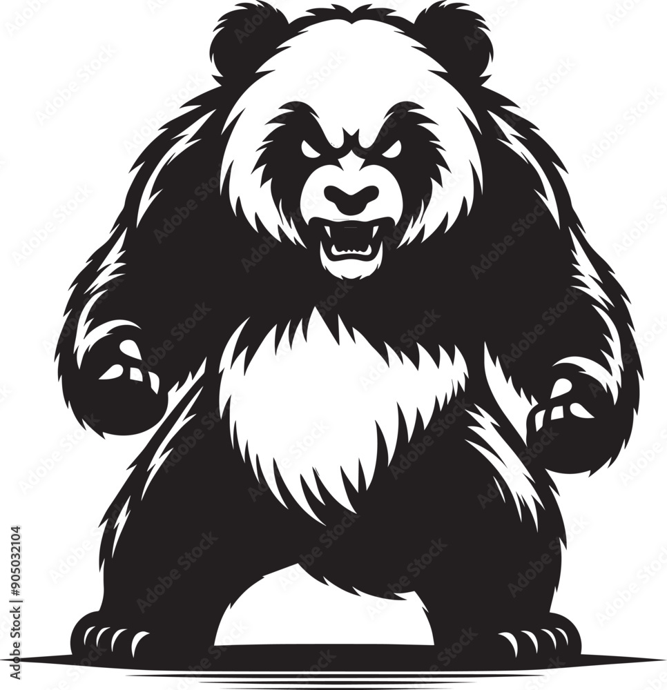 Angry Panda Silhouette isolated on white background Minimalist panda flat vector shape icon Angry Panda Silhouette isolated on white background Minimalist panda flat vector shape icon
