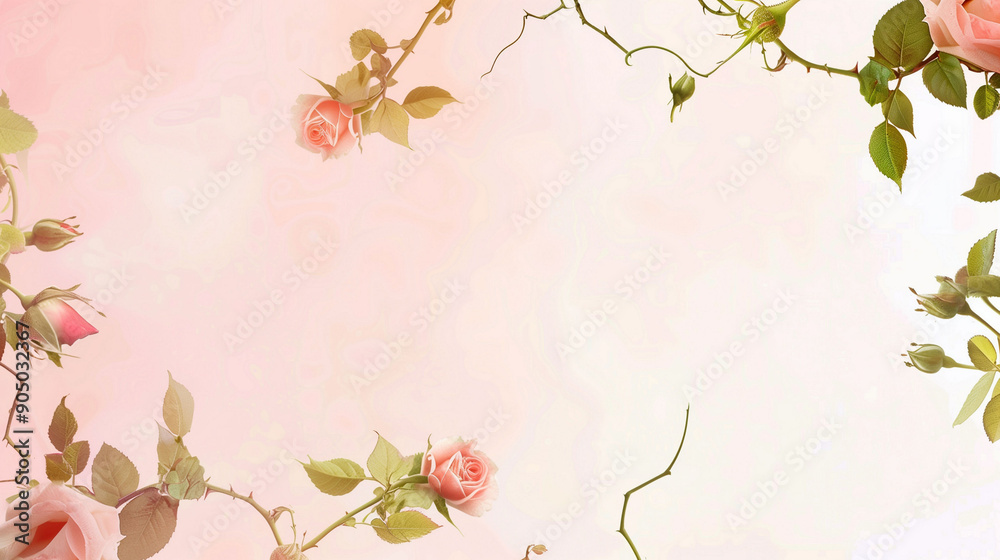Pink rose vines against a light coral background Pink rose vines against a light coral background