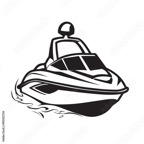 JET SKI in cartoon, doodle style . Image for t-shirt, web, mobile apps and ui. Isolated 2d vector illustration in logo, icon, sketch style, Eps 10, black and white. AI Generative