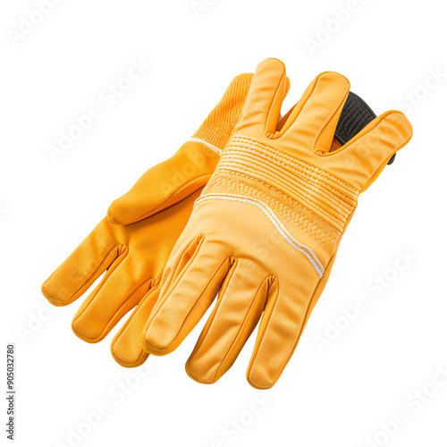 Bright yellow work gloves made of durable material, perfect for gardening, construction, and various outdoor tasks. Comfortable and reliable protection. photo