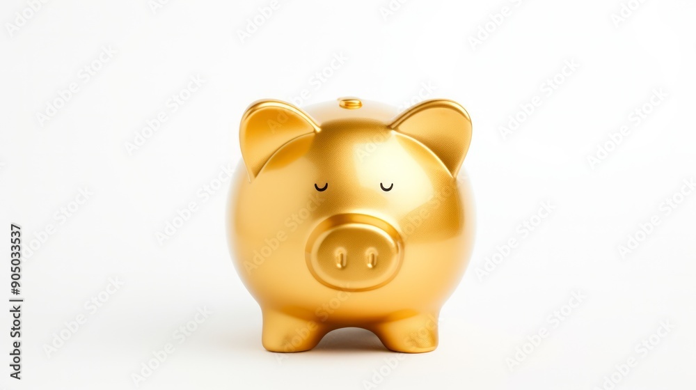 Golden Yellow Piggy Bank on a white background. Neural network ai generated art Golden Yellow Piggy Bank on a white background. Neural network ai generated art