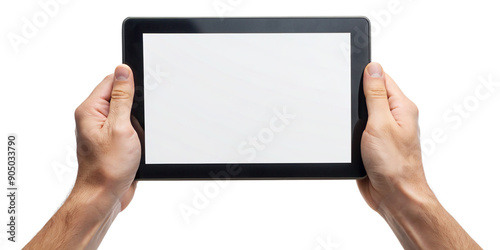 Hands Holding Black Tablet – Ideal for Technology and Digital Content