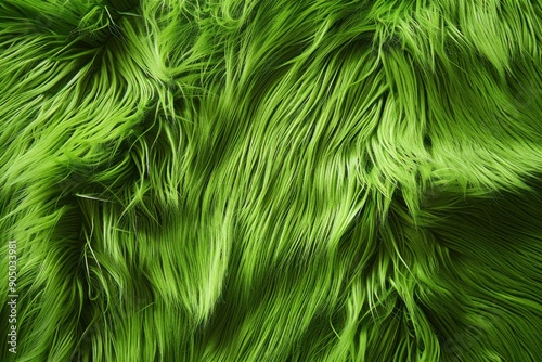 Green Fur Background. Soft and Textured Fabric in Vivid Green Color Design photo