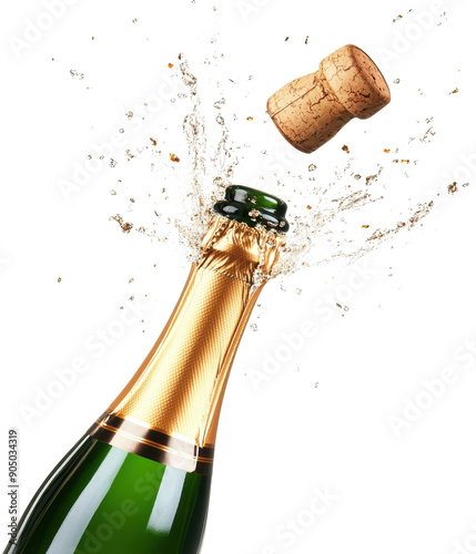 champagne splashing out of bottle isolated on a transparent background photo