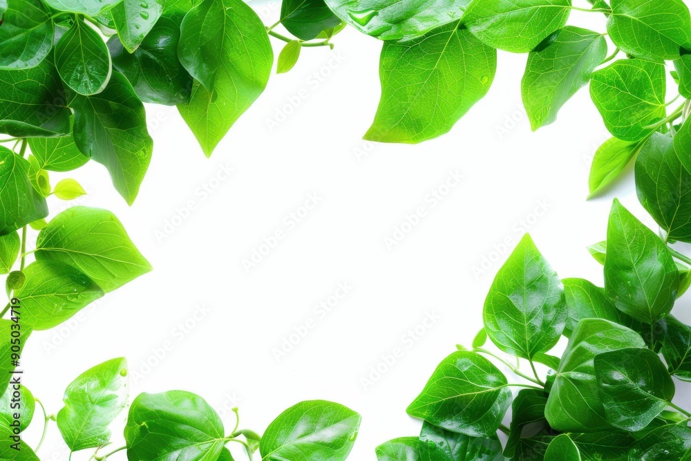 Green Leaves Frame. Nature Border with Fresh Green Leaves on White Background Green Leaves Frame. Nature Border with Fresh Green Leaves on White Background