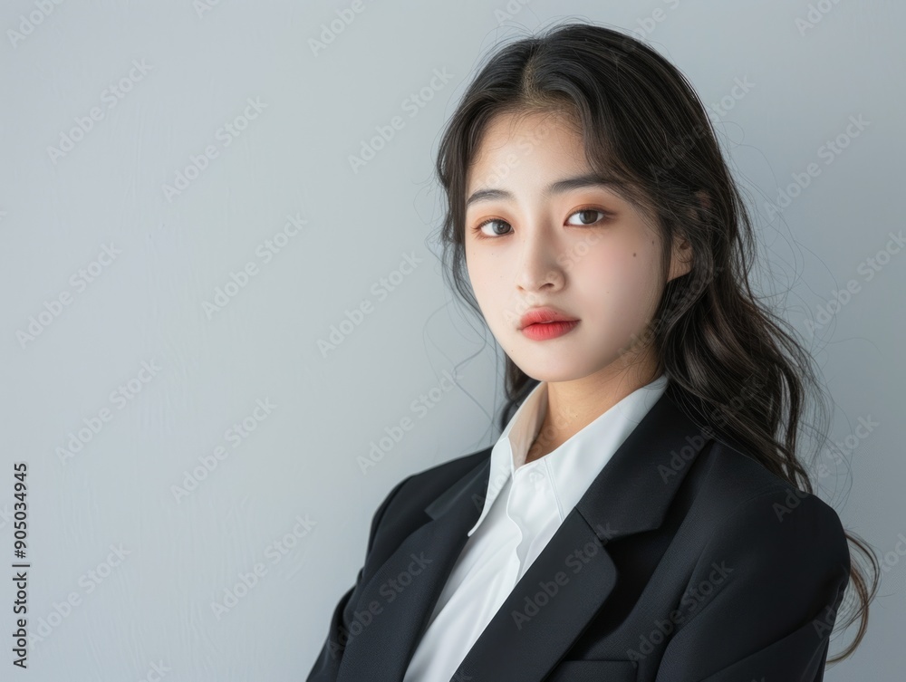 Asian beauty like wearing a business suit, simple style, elegant knowledge, white background Asian beauty like wearing a business suit, simple style, elegant knowledge, white background