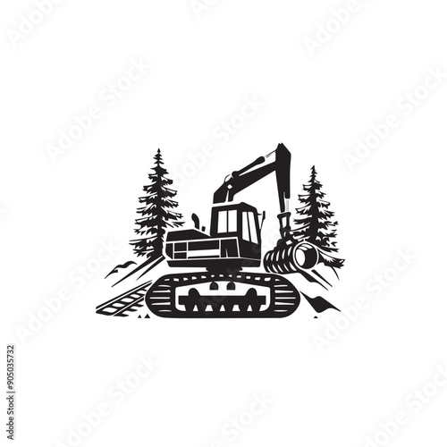 LOGGING MACHINERY in cartoon, doodle style . Image for t-shirt, web, mobile apps and ui. Isolated 2d vector illustration in logo, icon, sketch style, Eps 10, black and white. AI Generative