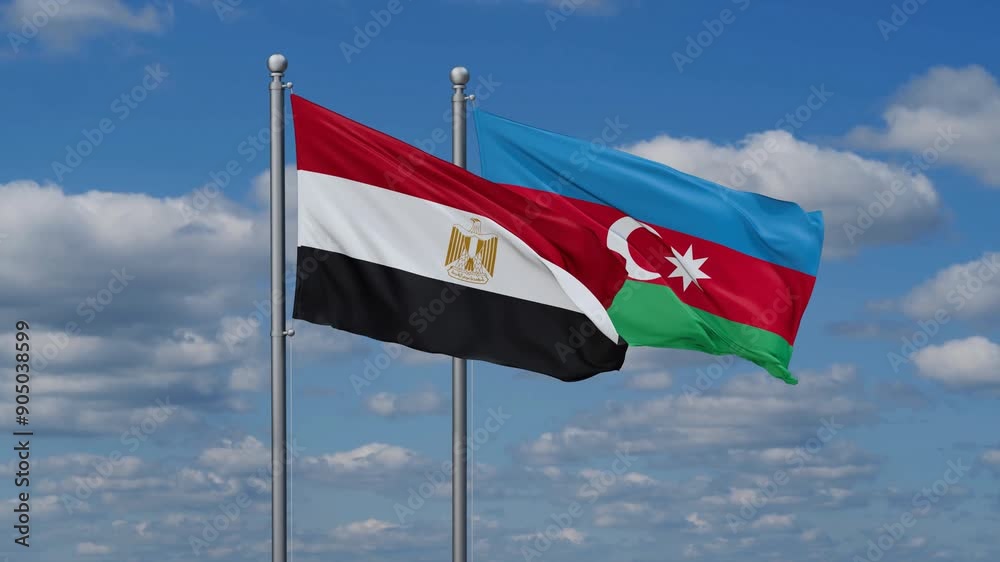 Azerbaijan and Egypt flags flying together, video concept of the relationship, two country cooperation concept