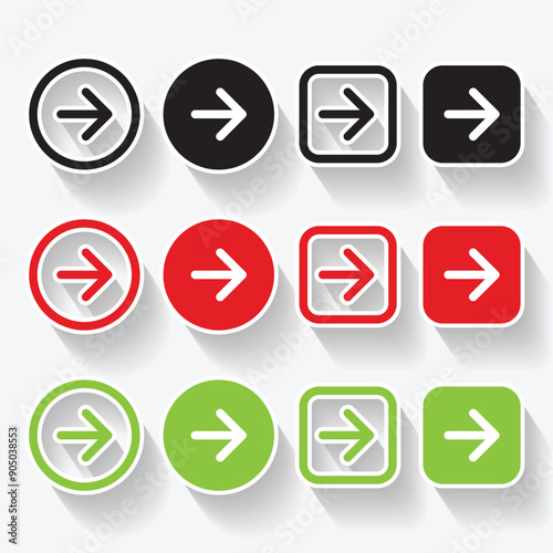 Isolated shadow arrow button logo icon design with green, red and black color