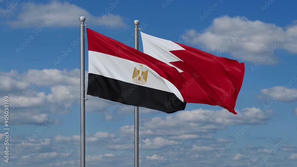 Bahrain and Egypt flags flying together, video concept of the relationship, two country relations concept Bahrain and Egypt flags flying together, video concept of the relationship, two country relations concept