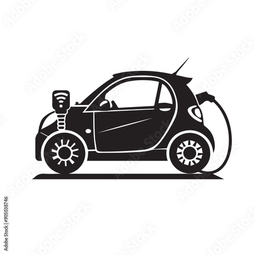 ELECTRIC CAR in cartoon, doodle style . Image for t-shirt, web, mobile apps and ui. Isolated 2d vector illustration in logo, icon, sketch style, Eps 10, black and white. AI Generative